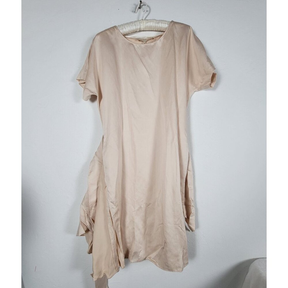 Vanessa Bruno Womens Beige Linen Cotton Short-Sleeve Draped Belted Dress Size 36